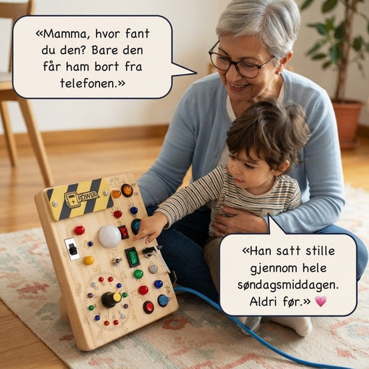 Montessori-aktivitetsbrett i tre med brytere og fargede lys