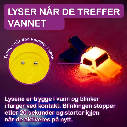 Lysende badebiler, seks utrykningskjøretøy som tennes i vannet