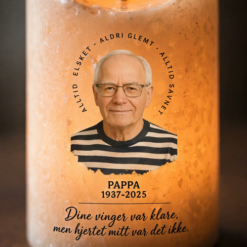 Velora Minne™ | Minnelys med foto, navn og årstall