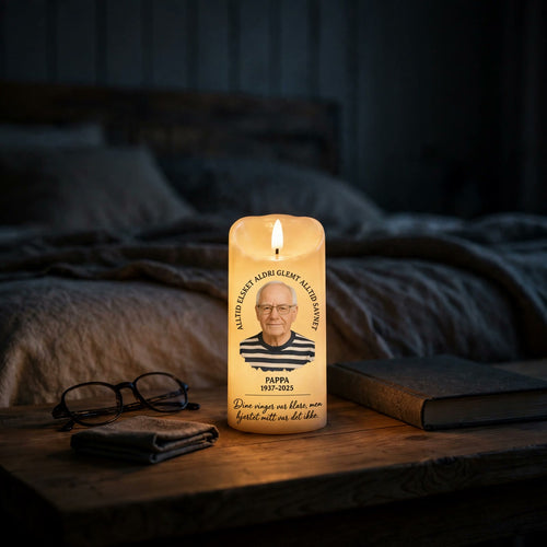 Velora Minne™ | Minnelys med foto, navn og årstall