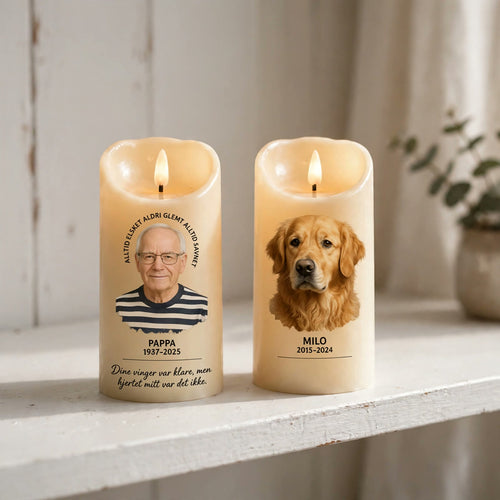 Velora Minne™ | Minnelys med foto, navn og årstall