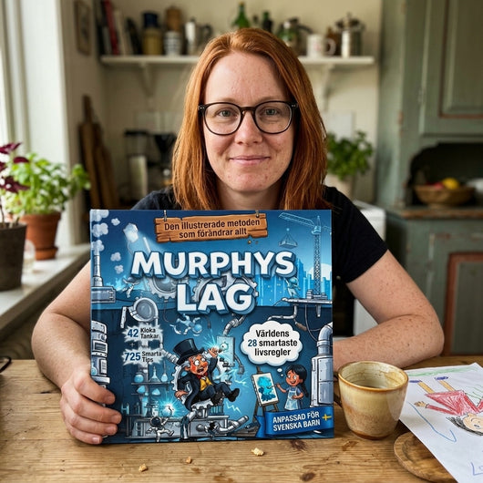 Mamma håller upp Murphys lag för barn vid köksbordet