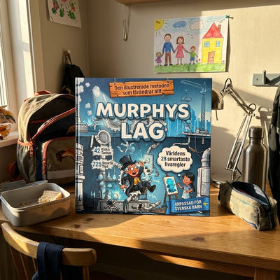 Murphys lag för barn på skrivbordet bredvid skolväskan