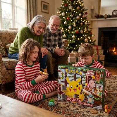 Familien samlet om kalenderen i desember