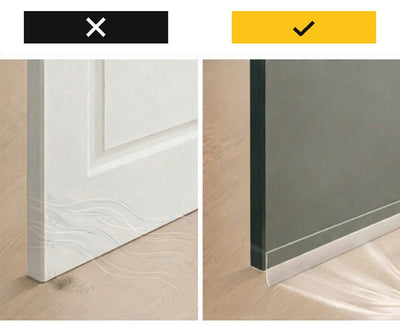 Før og etter: sprekken under døren tettet med WarmSeal™