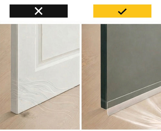 Før og etter: sprekken under døren tettet med WarmSeal™