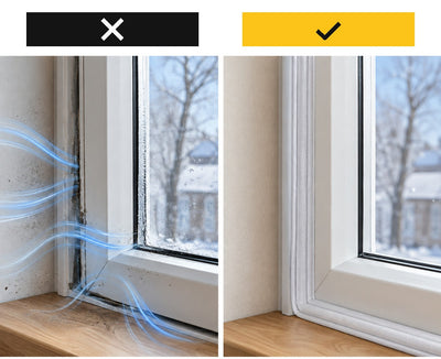 Før og etter: vindu tettet med WarmSeal™
