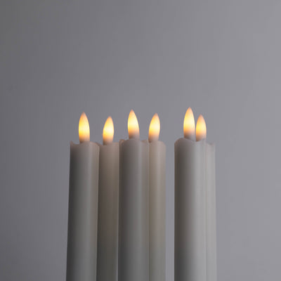 Seks hvite LED-kronelys fra Velora Flamme med varmt lysende 3D-flamme