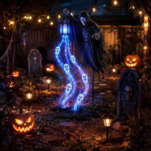 Liemannen™ | Soldriven Halloweenfigur med spöklykta, ca 80 cm