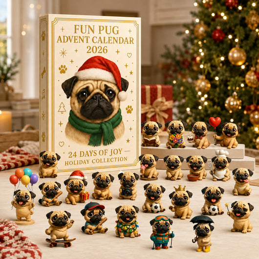 Mops Adventskalender 2026 | 24 olika mopsfigurer