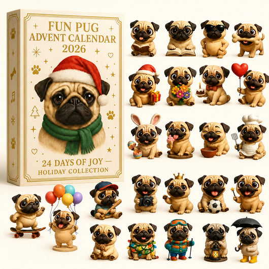 Mops Adventskalender 2026 | 24 olika mopsfigurer