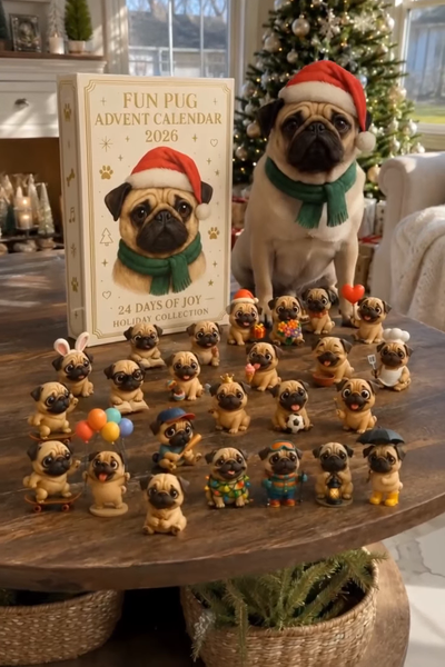 Fun Pug adventskalender med alle 24 mopsefigurene