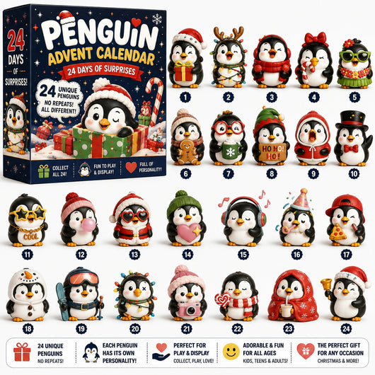 Pingvin Adventskalender 2026 | 24 olika pingvinfigurer
