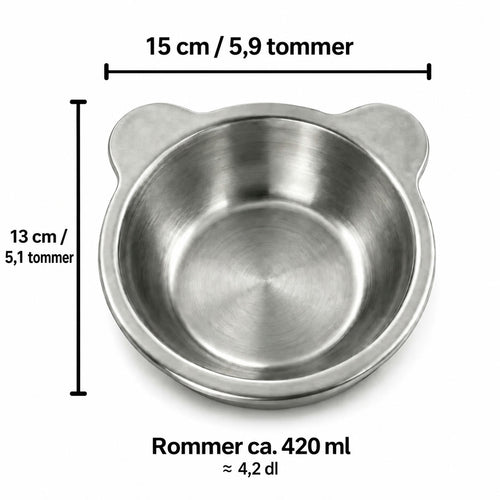 Velora Vipp™ | 15° vinklet katteskål i rustfritt stål, forhøyet 11,5 cm